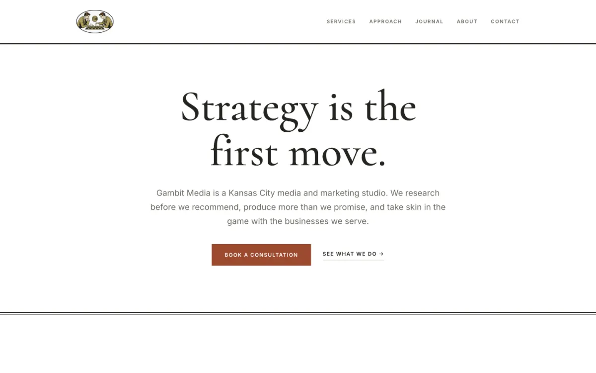 The Gambit Media homepage on gambitmedia.us